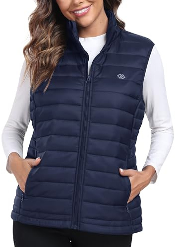 MoFiz Steppweste Damen Leichte Daunenweste Reitweste damen Ärmellos Weste Übergangsjacke für Outdoor, Wandern, Reisen Marineblau XL