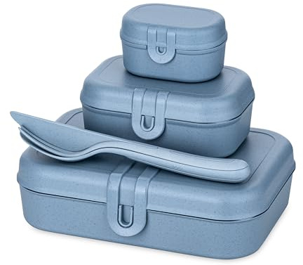 Koziol Lunchbox Pascal Ready 4-teilig mit Besteck, Blau, Kunststoff, Made in Germany