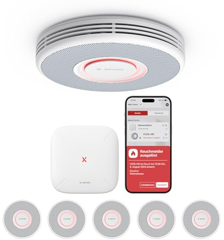 X-Sense Smarter Rauchmelder WLAN mit Sprachausgabe und 17 Standorten, Feuermelder, Rauchmelder vernetzt, 33 mm, Brandmelder mit SBS50 Basisstation, XS0B-MR61, 6 Stück