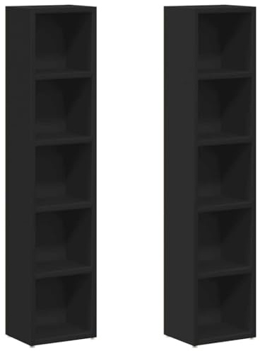 vidaXL CD-Schränke, 2 Stück, Schwarz, 21 x 16 x 93,5 cm, Spanplatte