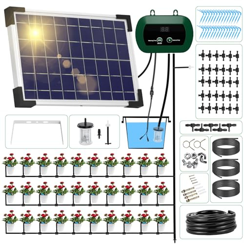 Solar Bewässerungssystem 300 Automatische BewäSserung Modi, Automatische Bewässerungssystem Garten mit 30M Tropfschlauch, Bewässerungssystem für Topfpflanzen, Garten, Balkon Pflanzen, Gewächshaus