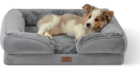 BEDSURE orthopädisches Hundebett Ergonomisches Hundesofa - 71x58 cm Hundecouch mit eierförmiger Kistenschaum für kleine Hunde, waschbar rutschfest Hundebetten, grau