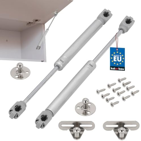 KOTARBAU® 2er Set Gasdruckfeder für Klappen - 50 N - Klappenhalter - 267 mm - Möbel Gasdruckdämpfer - Ersatz Klappenbeschlag für Küche - Scharniere für Schranktüren - Stahl + Kunststoff - Silber