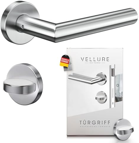 Vellure® Türgriffe Innentüren Edelstahl [Inkl. Bohrschablone] – Premium Drückergarnitur WC & Türklinke Bad – Hochwertiger Türgriff & Türbeschläge Set – WC Türschloss mit Drehknopf