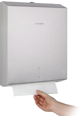 anydry Gewerblicher Wandmontierter Papiertuchspender – 400-Blatt-Kapazität, matt schwarzer Edelstahl, abschließbar, geeignet für Mehrfalt-/Z-Falt-Tücher (gefaltene Größe ≤ 27 cm x 10 cm) Spazzolato