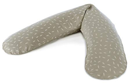 Theraline Das Original Schwangerschaftskissen & Stillkissen 190cm – Seitenschläferkissen Stillkissen Perlen – inkl Stillkissenbezug Blättertanz Taupe