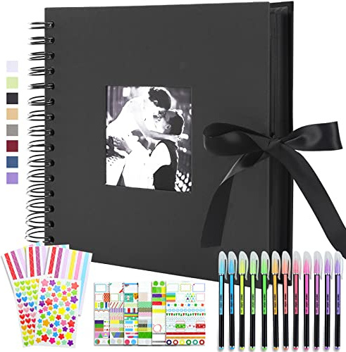 Vienrose Fotoalbum Scrapbook Album 30x30 cm 80 Schwarze Seiten | DIY Seidenband Fotobuch Spiralalbum für 400 10x15 Fotos für Hochzeit Memory Book Geburtstag Jahrestag Geschenk