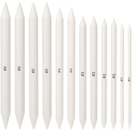 12 Stück Papierwischer für Bleistifte Zeichnen Set, 6 Verschieden Größen Blending Stümpfe Radiergummi Stift Skizze Zeichenwerkzeuge für Abwischen, Korrigieren, Kunst, Zeichnen, Künstler, Basteln