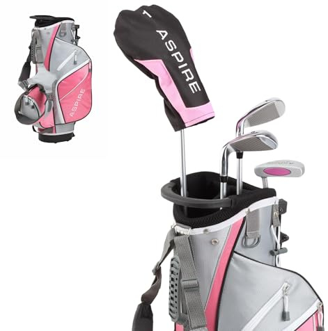 Aspire Golf Junior Plus Komplettes Golfschläger-Set für Kinder - 5 Altersgruppen Jungen und Mädchen - Rechte Hand, echte Mädchen Junior Golftasche, Kinder Golfschläger-Set (Rosa, Alter 5-6)