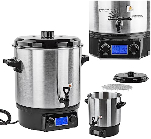 DEMA Edelstahl Einkochtopf DEA2000DX – Einkochautomat, Einkocher, 2000 W, 27 L, 30–100 °C, robust & langlebig, ideal für Obst, Gemüse, Marmelade & Saftbereitung