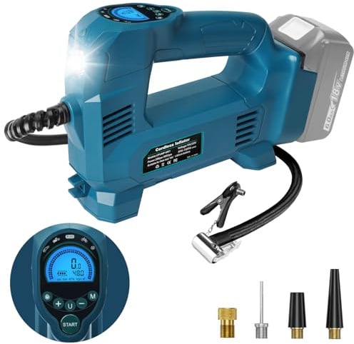 QUPERR Akku Kompressor kompatibel mit Makita 18V Akku, Elektrischer Luftkompressor bis 10,34 bar mit LED-Licht & Autostopp, Tragbare Luftpumpe für Auto, Motorrad, Fahrrad, Bälle (ohne Akku)