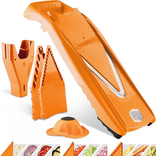 Börner Gemüsehobel V5 (Starter Set) • V-Hobel für Scheiben, Sticks & Würfel in vielen Größen • Gemüseschneider mit Edelstahl V-Klinge • Verstellbarer Küchenhobel • Farbe: Orange