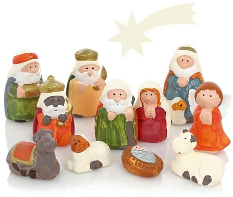 Nordstern Krippen Figuren aus Keramik - 11 Festliche Weihnachtsfiguren für den Krippenstall und Weihnachtskrippe - 2 bis 8 cm