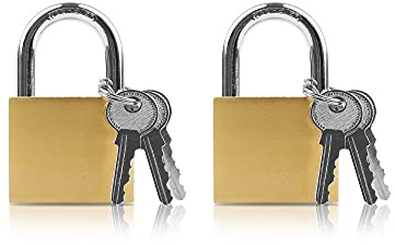 Lamondre Vorhängeschloss 32mm, 2 Stück Schloss mit schlüssel, vorhängeschloss klein, Vorhangschloss mit schlüssel für Koffer, Schränke, Fitnessstudio-Schließfächer, Spinde, Werkzeugkisten, Gold