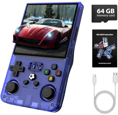 Retro Handheld Game Console R36MAX, Retro Gaming Console with 64GB Storage, 4.0 Inch IPS HD Screen, 4000 mAh Battery and 30+ Mainstream Emulators, Blue