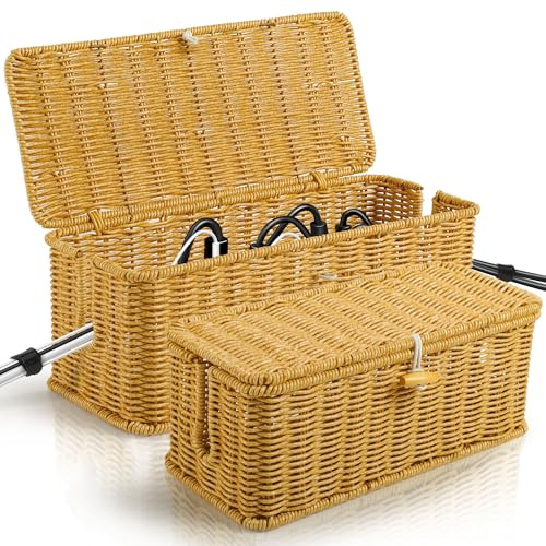 Gucass 2 Stück Kabelmanagementbox, Handgemachte Rattan Kabelbox, Aufbewahrungsbox für Kabel mit Bambusdeckel und 10 Kabelbindern, zum Verstecken und Organisieren von Kabel für Büro Haus