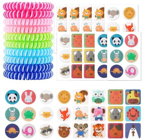 Mückenschutz Armband für Kinder & Erwachsene, Anti Mücken Aufkleber Natürlich Insektenschutz Mückenarmbänder Outdoor Camping Zubehör(10 Stück + 60 Mückenabwehr Aufkleber)