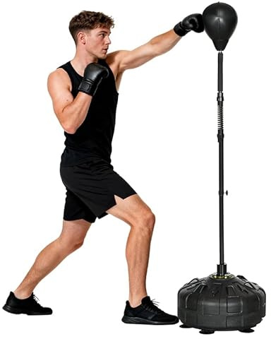 SPORTNOW Punchingball, 145-180 cm höhenverstellbarer Standbox-Trainer Boxsack mit Saugnapf, Kunstleder Speedball Standboxball, für Training, Übung, Schwarz