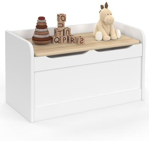 IDMarket - Kindertruhenbank Logan 60 cm aus weißem Holz und Buche