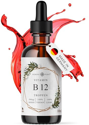 Vitamin B12 Tropfen - Methylcobalamin, 500µg pro Tagesdosis - 2500 Tropfen in 100ml, frei von Konservierungsstoffen, vegan & hochdosiert
