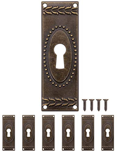 FUXXER 6x Antike Schlüssel-Schilder, Schloss-Rosetten, Vintage Messing, 73 x 24 mm