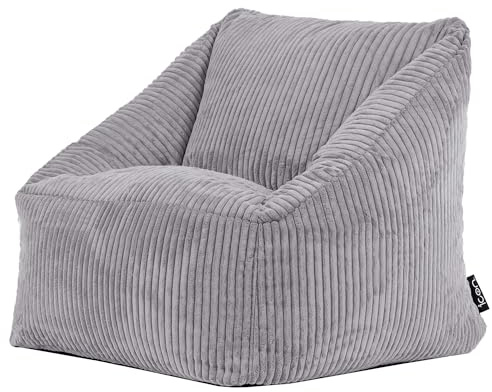 Icon Natalia Sitzsack Kinder, Grau, Flauschiger Cord Stoff, Sitzsack Cord mit Füllung, Bequemer Kinder Sessel, Kuschelsessel, Lese Sessel, Schlafzimmer, Kinderzimmer, Spielzimmer