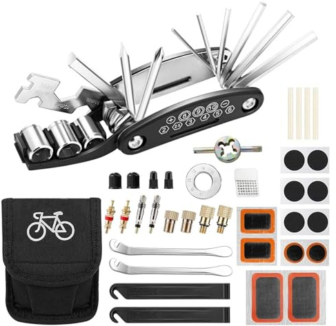 Fahrradflickzeug Set, 17 in 1 Fahrradwerkzeugset abziehbar, Fahrrad Reparaturset Multitool Satteltasche, Fahrrad Reparaturset Multitool Satteltasche für Mountainbike Reparatursatz