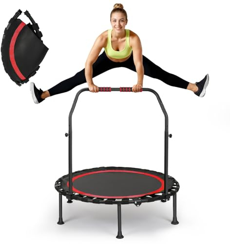 FitnessTrampoline,101cm Mini-Trampolin,Tragkraft 200 kg, tragbares Übungs-Rebounder-Trampolin mit verstellbarem Schaumstoffgriff (Rot)