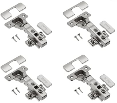 GTV - 4 x Hydraulisches Scharnier ECHC, überlappbar - Scharnier mit Dämpfung - Eckanschlag - Montageplatte H=0 mit Euroschrauben - stilles Schließen - Möbelscharnier Topfscharnier Schranktürscharnier