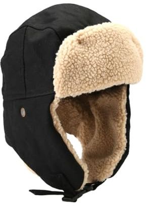 Sporgard Fliegermütze mit Ohrenklappen Wollmischung Russische Wintermütze Uschanka Jagdmütze, Schwarz , M
