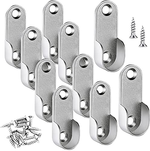 Hotop 10 Kleiderstangenhalter für 16 mm Stange, 20 Stücke Schrauben | Ovale Halterung aus Zinklegierung, für Schrank und Garderobe Stangen, Schrankrohrlager, 0,6 Zoll Durchmesser