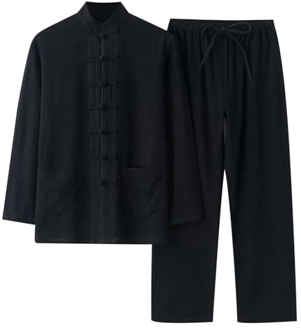Herren Anzug Chinesischer Stil Traditionelle Kampfkunst Kung Fu Tai Chi Tang Anzug Leinenanzug 2 Teiler Langarm Baumwolle Leinen Hemd und Hose Leichte Atmungsaktiv Sommer Freizeitanzug Jogginganzug