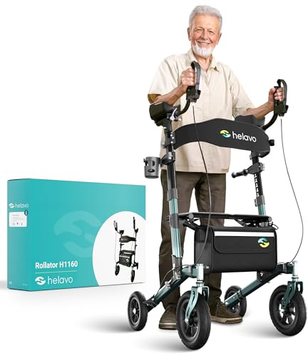 Helavo Outdoor-Arthritis-Rollator mit gepolsterten Unterarmstützen - Stand-Up Rollator mit pannensicheren Vollgummireifen für den Außenbereich - Maximale Mobilität & Komfort im Freien