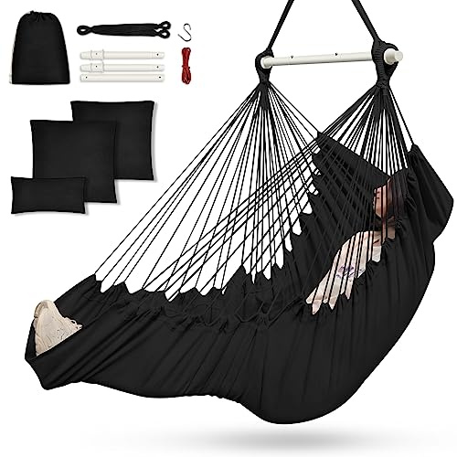 Hängesessel für Outdoor & Indoor, Hängeschaukel Hängestuhl Outdoor für Kinder Erwachsene bis 200kg, Hängesitz mit 3 Kissen und erweiterter Fussablage