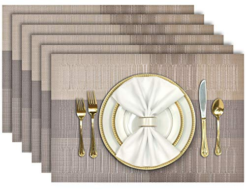 Aofmee Platzset, Tischsets Abwaschbar 6er Set, Platzdeckchen PVC rutschfest Hitzebeständig, Tisch-Set für Küche Speisetisch Abwischbar Tisch-Matten für Esstisch, Antifouling und Leicht zu Reinigen