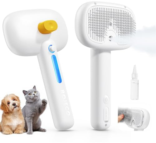 ROJECO Katzenbürste mit Dampf, Multifunktionale Katze Steamy Brush,3-in-1 gegen Unterfell & Verfilzungen,3 Sprüh-Modi & Selbstreinigung,Für Langhaar, Kurzhaar Katzen Hunde