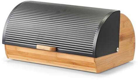 Zeller 25365 Brotkasten, Bamboo/Metall, schwarz, ca. 39 x 27 x 19 cm, Brotaufbewahrung, Trendige Schwarze Brotbox, lebensmittelecht