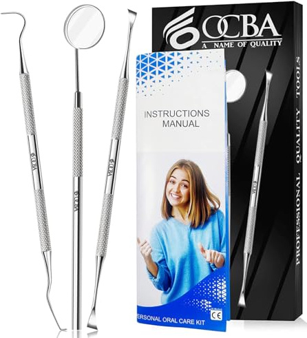 OCBA Zahnarzt Instrumente zahnpflege Set 3Pcs Dental Kit Edelstahl Zähne Kits Professionalle Zahnsonde Zahnhygiene Tools Mundspiegel Zahnstein Schaber