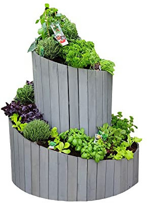 UNUS Garden Kräuterspirale aus Holz, platzsparendes Design für vielfältigen Kräuteranbau, Kräuterschnecke für Garten oder auf der Terrasse, Länge 4m, Höhe: 25cm-100cm
