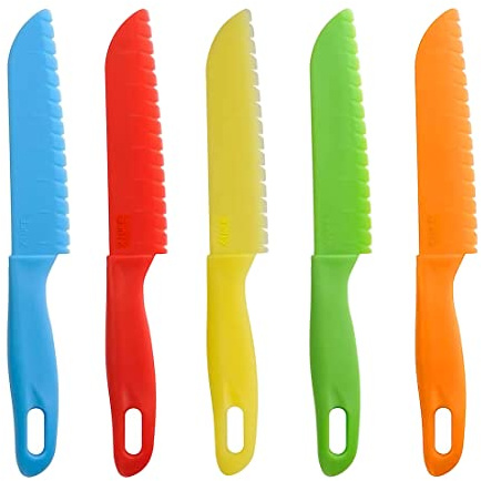 Lahviuu Kunststoff Kindermesser, 5 Pcs Bunt Kinder Küche Koch Messer, Kunststoffmesser Buntschneidemesser Küchenmesser Schneidemesser Messerset Kochset (Farbe 1)