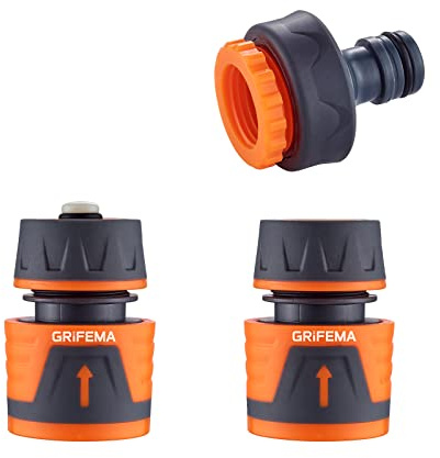 GRIFEMA Schlauchverbinder Set, 1/2" Garten Schlauchverbinder, 1/2" Wasserstop Schlauchverbinder, 1/2"-3/4" Hahnverbinder, Kann Wasser Schnell Stoppen, Orange