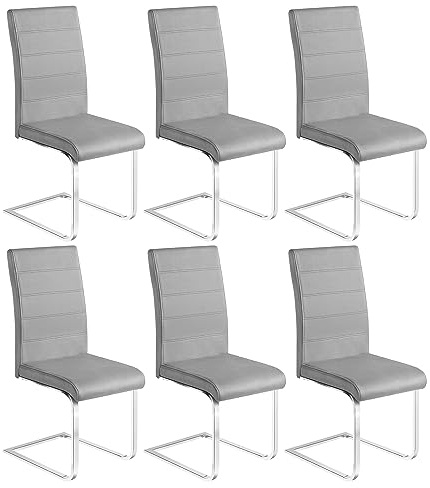 WOLTU Esszimmerstühle 6er Set, Schwingstuhl mit hoher Rückenlehne | Bezug aus Samt, für Esszimmer Esstisch Küche Wohnzimmer Büro, Dunkelgrau