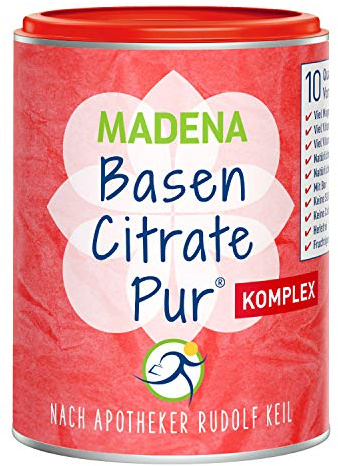 MADENA Premium BasenCitrate Pur Komplex nach Apotheker Rudolf Keil, Citrat-Basenpulver vegan 240g, das Original mit 100% organischen Basen, viel Magnesiumcitrat, Zink, Kalium, Calcium, Acerola
