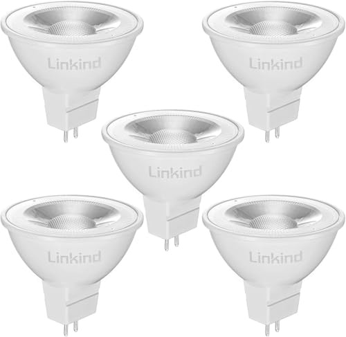 Linkind GU5.3 MR16 LED 5W Lampe 12V, 50 Watt ersetzt, 2700K Warmweiß 36° Abstrahlwinkel LED Spot MR16, 520Lm AC/DC 12Volt Leuchtmittel, Nicht dimmbar, 5 Stück