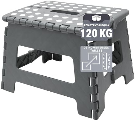 ZOLLNER Tritthocker faltbar - Klapphocker für Kinder und Erwachsene bis 120kg - Anti-Rutsch-Beschichtung - mit praktischem Tragegriff - extrem leicht - 22 cm hoch - Kunststoff - anthrazit