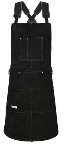 LeaSeek Schweißerschürze aus Leder,Hitzebeständige & Feuerfest Lederschürze | Schmiedeschürze, Hitzeabweisend, Feuerfest, 6 Taschen, für Schweißen, Grillen, für Herren und Damen