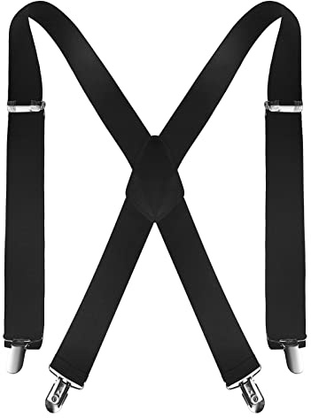 Firschoie Hosenträger, 3,5 cm breite X-förmige Riemen, Länge 110m, mit sehr starken 4 Metallclips, elastisch und verstellbar, Tolle Passform für Damen Herren Einheitsgröße