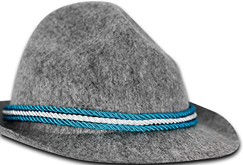 Trendario Oktoberfest Hut Damen und Herren, Bayrischer Trachtenhut als Filzhut in grau - Tirolerhut, Bayernhut, Seppelhut