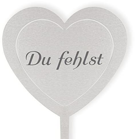 DOLORINO Grabstecker Herz 'Du fehlst', Grabschmuck, eine wetterfeste Erinnerung aus Edelstahl, eine wetterfeste Erinnerung aus Edelstahl