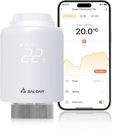 SALCAR Smartes Heizkörperthermostat WiFi TRV603 Thermostat Heizung Kompatibel mit Amazon Alexa & Google Assistant Programmierbar Heizungsthermostat Tuya Smartes Heizkörper kein Gateway erforderlich